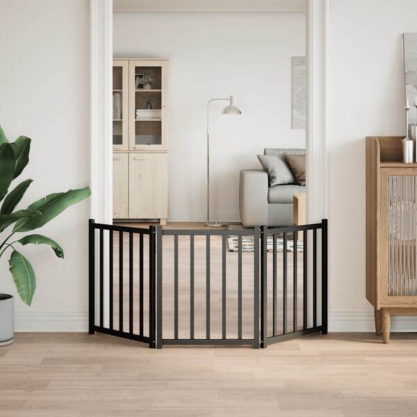 vidaXL Hundahlið Folanlegt 3 Panels Svartur 150 cm Solid Wood Fir