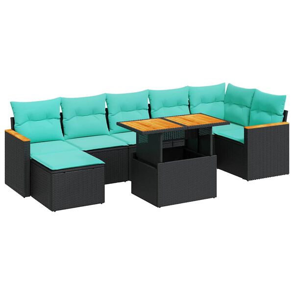 vidaXL 8 stykki gar&eth;s&oacute;fasett me&eth; p&uacute;&eth;um Black Poly Rattan Acacia