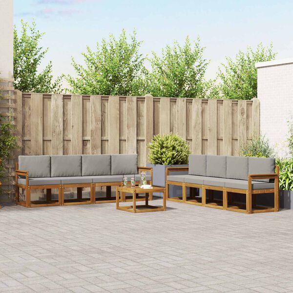 vidaXL &Uacute;ti s&oacute;fasett 9 pcs N&aacute;tt&uacute;rulegt og Lj&oacute;st Gr&aacute;tt Hrein akas&iacute;utr&eacute;