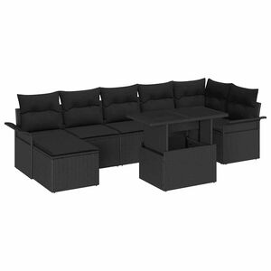 vidaXL Gar&eth;s&oacute;fa sett me&eth; p&uacute;&eth;i me&eth; geymslu 8 pcs Svartur Poly rattan