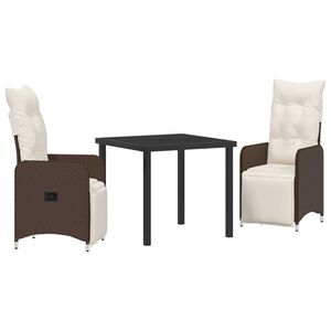 vidaXL Garður borðsett með púði 3 pcs Brúnn Poly rattan