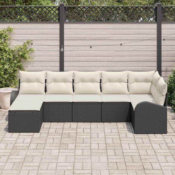vidaXL Garðsófa sett með púði 7 pcs Svartur Poly rattan