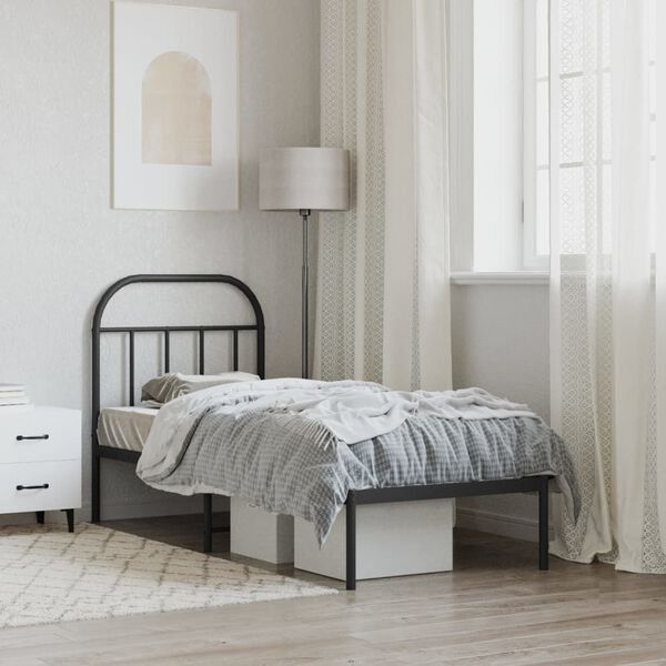 vidaXL Rúmgrind úr Málmi án Dýnu með Höfðagafli Svört 75x190 cm