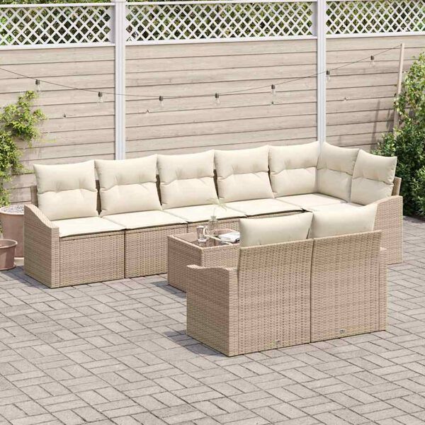 vidaXL Gar&eth;s&oacute;fa sett me&eth; p&uacute;&eth;i 9 pcs Beige og krem p&oacute;l&yacute;rattan