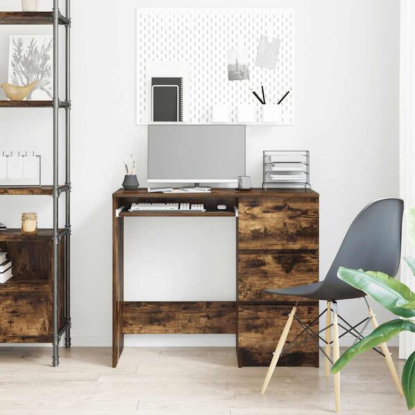 vidaXL Skrifbor&eth; Reykt&oacute;na Eikarlitur 90x45x76 cm Samsettur Vi&eth;ur