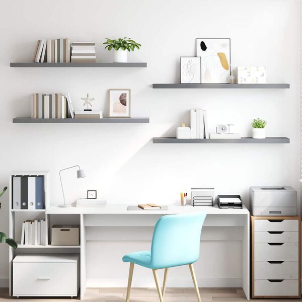 vidaXL Vegghengdar Hillur 4 stk. Gr&aacute;ar 120x23,5x3,8 cm MDF