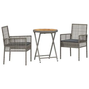 vidaXL Gar&eth; Bistro Set 3 pcs Gr&aacute;r p&oacute;l&yacute;rattan