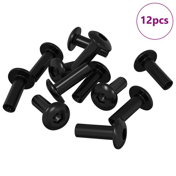 vidaXL H&uacute;&eth;arskr&uacute;fur 12 pcs Svart M4 x 14,5 mm M&aacute;lmur