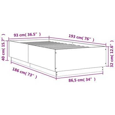 vidaXL Rúmgrind án Dýnu Brún Eikarlitur 90x190 cm