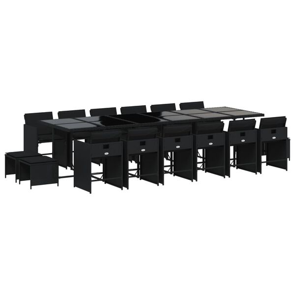 vidaXL 17 Stk. Gar&eth;h&uacute;sgagnasett me&eth; P&uacute;&eth;um P&oacute;l&yacute;rattan Svart