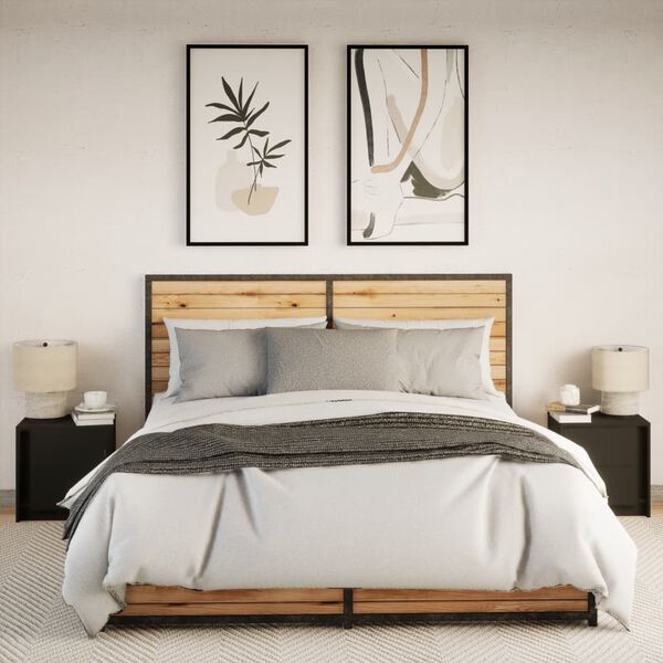 vidaXL N&aacute;ttbor&eth; me&eth; LED Lj&oacute;sum 2 stk. Sv&ouml;rt Samsettur Vi&eth;ur