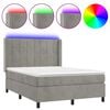 vidaXL H&oacute;lfa&eth; Springr&uacute;m me&eth; D&yacute;nu&LED Lj&oacute;sgr&aacute;tt 140x190 cm Flauel