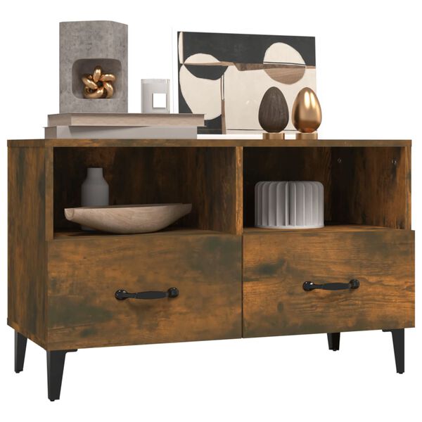 vidaXL Sjónvarpsskápur Reyklituð Eik 80x36x50 cm Samsettur Viður