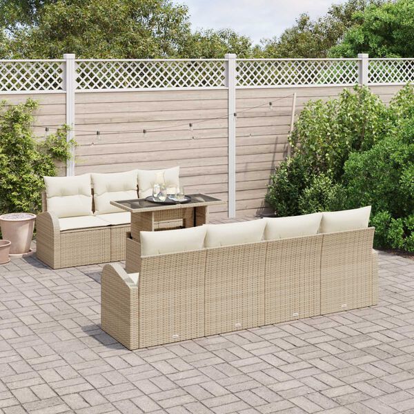 vidaXL Gar&eth;s&oacute;fa sett me&eth; p&uacute;&eth;i me&eth; kodda 8 pcs Drapplita&eth;ur Poly Rattan