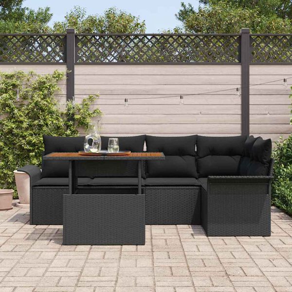 vidaXL Gar&eth;s&oacute;fa sett me&eth; geymslu 6 pcs Svartur Poly rattan