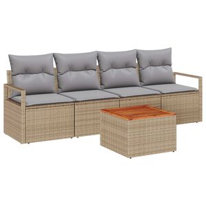 vidaXL Gar&eth;s&oacute;fa sett me&eth; geymslu 5 pcs Beige og lj&oacute;sgr&aacute;r p&oacute;l&yacute;rattan