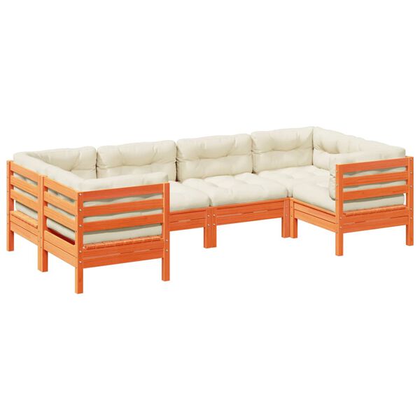 vidaXL 6 hluta Garðsófasett með Sessum Vaxbrúnn Gegnheil Fura