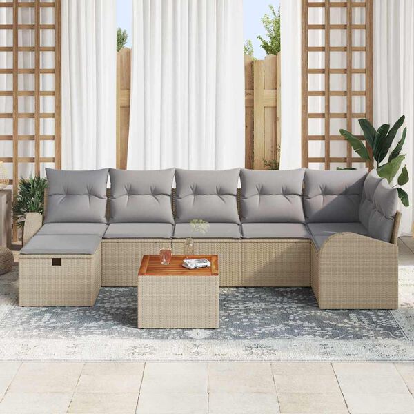 vidaXL Garðsófa sett með púði 8 pcs Drapplitaður Poly rattan