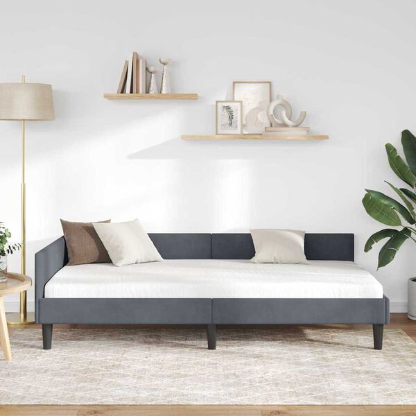 vidaXL Hornr&uacute;m ramma me&eth; h&ouml;fu&eth;gafl D&ouml;kk gr&aacute; 100 cm x 200 cm Flauel