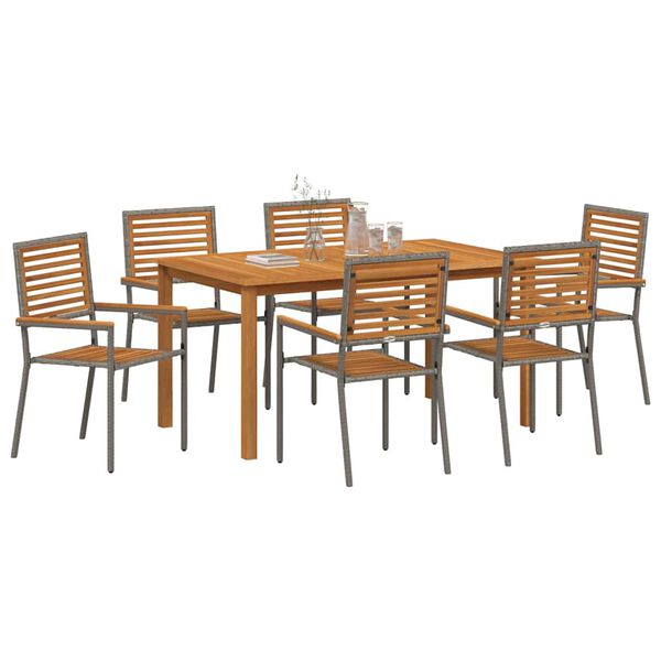 vidaXL Garður borðsett 7 pcs Grár Poly rattan