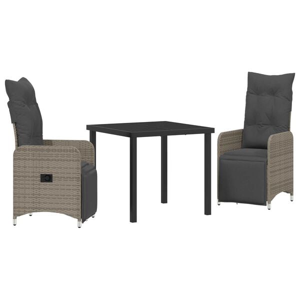 vidaXL Gar&eth;ur bor&eth;sett me&eth; p&uacute;&eth;i 3 pcs Gr&aacute;r p&oacute;l&yacute;rattan