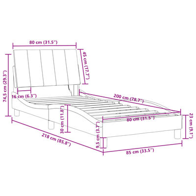 vidaXL Rúmgrind með LED ljósum Svört 80x200 cm Flauel