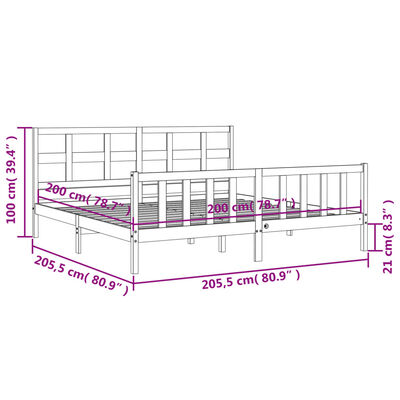 vidaXL Rúmgrind með Höfuðgafli Hvítur 200x200 cm Gegnheill Viður