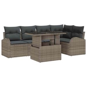 vidaXL Gar&eth;s&oacute;fa sett me&eth; p&uacute;&eth;i me&eth; geymslu 6 pcs Gr&aacute;r Poly rattan