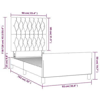 vidaXL Rúmgrind með Höfðagafli Dökkbláar 90x190 cm Flauel