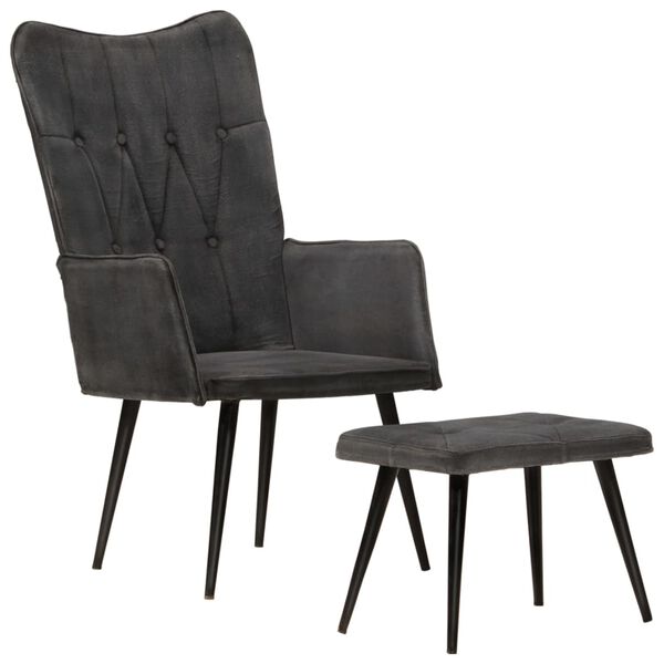vidaXL Wingback st&oacute;ll me&eth; F&oacute;tp&uacute;&eth;a Svartur Vintage Canvas