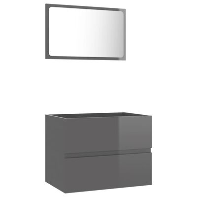 804880 vidaXL 2 Piece Bathroom Furniture Set High Gloss Grey Chipboard