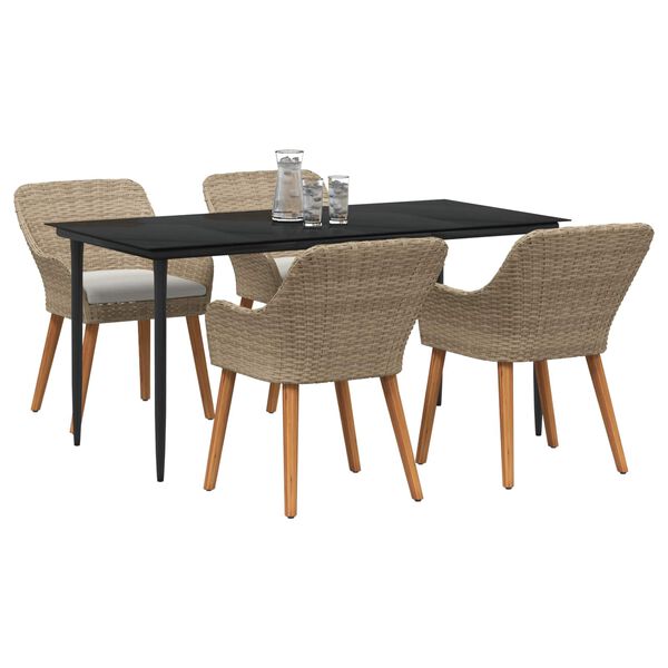 vidaXL Gar&eth;ur bor&eth;sett me&eth; p&uacute;&eth;i 5 pcs Drapplita&eth;ur p&oacute;l&yacute;rattan