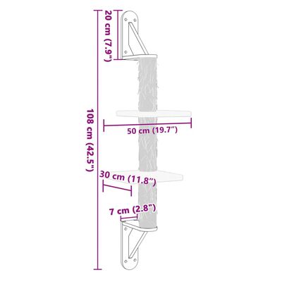 vidaXL Vegghengt Kattatré með Klórustaur Rjómahvítt 108 cm