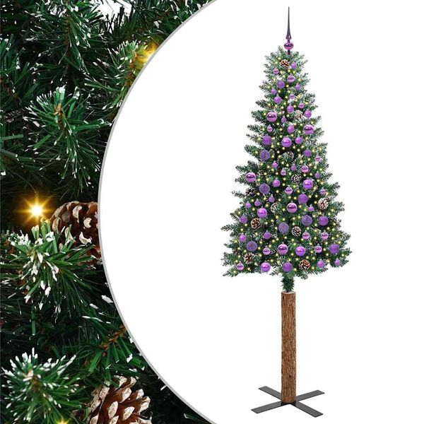 vidaXL Mj&oacute;tt j&oacute;latr&eacute; me&eth; 300 LED Gr&aelig;nn 210 cm PVC og solid furuvi&eth;