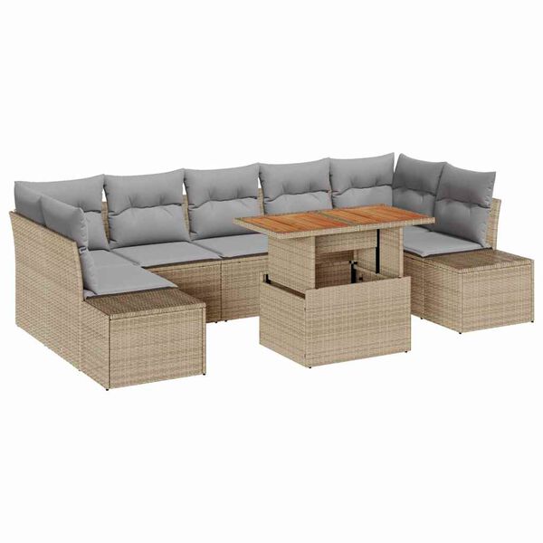 vidaXL Gar&eth;s&oacute;fa sett me&eth; geymslu 8 pcs Drapplita&eth;ur Poly rattan