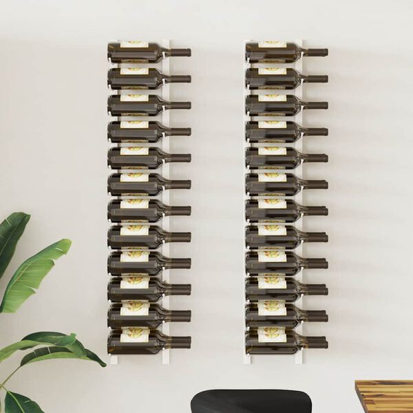 vidaXL Vegghengdur V&iacute;nrekki fyrir 24 Fl&ouml;skur 2 stk. Hv&iacute;tt J&aacute;rn