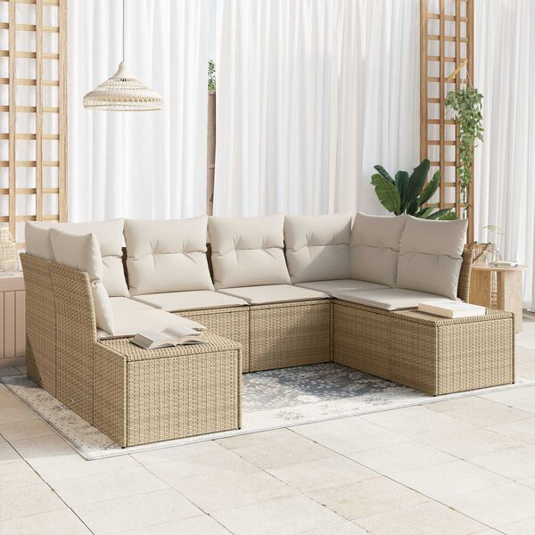 vidaXL Gar&eth;s&oacute;fa sett me&eth; geymslu 6 pcs Beige og krem Poly rattan