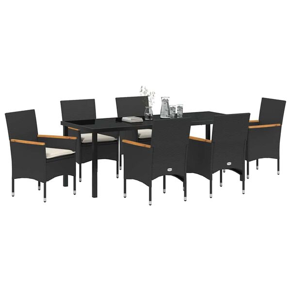 vidaXL Gar&eth;ur bor&eth;sett me&eth; p&uacute;&eth;i 7 pcs Svartur p&oacute;l&yacute;rattan