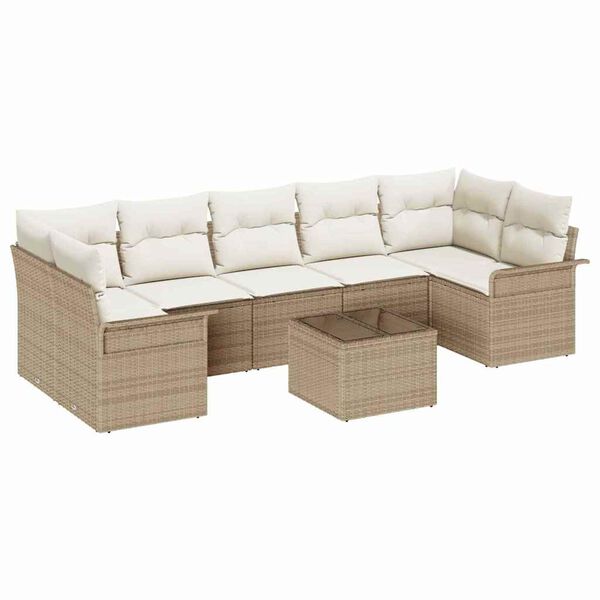 vidaXL Gar&eth;s&oacute;fa sett me&eth; p&uacute;&eth;i 8 pcs Beige og krem p&oacute;l&yacute;rattan