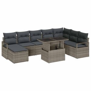 vidaXL Gar&eth;s&oacute;fa sett me&eth; geymslu 9 pcs Gr&aacute;r Poly rattan