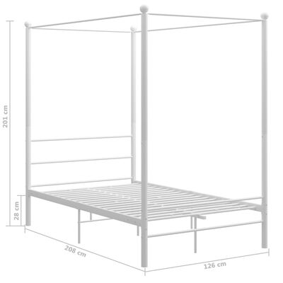 vidaXL Rúmgrind með Himnasæng Hvítur Málmur 120x200 cm