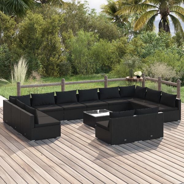 vidaXL 13 Parta Gar&eth;s&oacute;fasett me&eth; Sessum P&oacute;l&yacute;rattan Svart