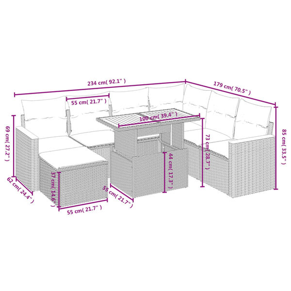 vidaXL 8 Hluta Gar&eth;s&oacute;fasett me&eth; Sessum Svartur P&oacute;l&yacute;rattan