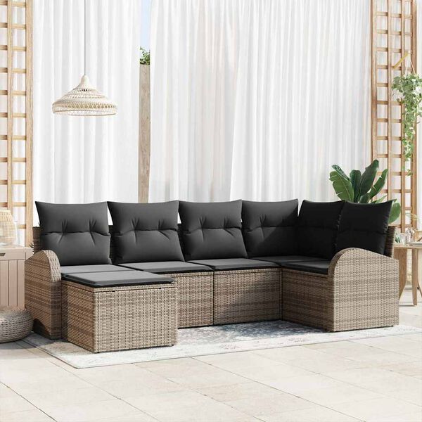 vidaXL Garðsófa sett 6 pcs Grár pólýrattan