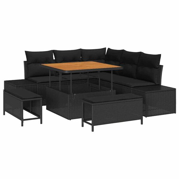 vidaXL Gar&eth;s&oacute;fa sett me&eth; p&uacute;&eth;i me&eth; geymslu 8 pcs Svartur Poly rattan