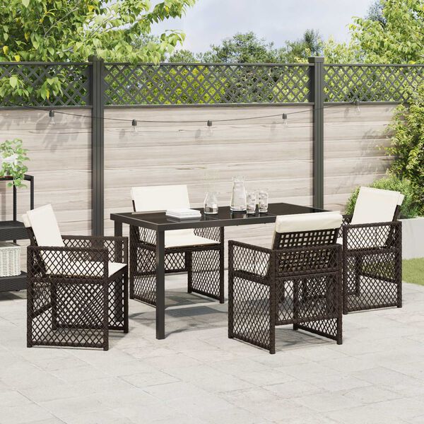 vidaXL Gar&eth;ur bor&eth;sett 5 pcs Br&uacute;nn p&oacute;l&yacute;rattan