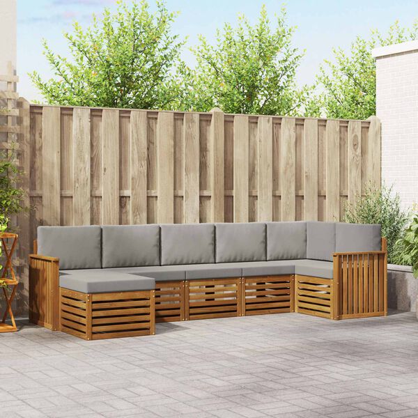 vidaXL Sofav&ouml;ruuppsettning me&eth; p&uacute;&eth;i 7 pcs N&aacute;tt&uacute;rulegt og Lj&oacute;st Gr&aacute;tt