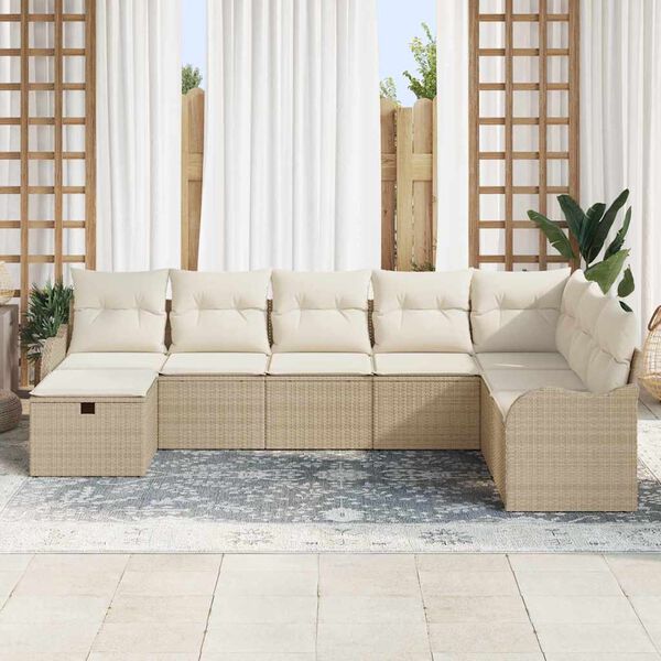 vidaXL S&oacute;fasett me&eth; p&uacute;&eth;i me&eth; geymslu 8 pcs Beige og krem p&oacute;l&yacute;rattan