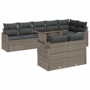 vidaXL S&oacute;tthreinsun a&eth;setur me&eth; p&uacute;&eth;i 9 pcs Gr&aacute;r Poly rattan