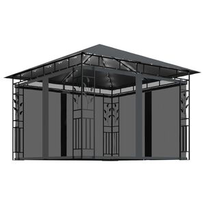 vidaXL Gazebo me&eth; mosk&iacute;t&oacute;neti LED strengjalj&oacute;sum 3x3x2,73 m Reykgr&aacute;tt